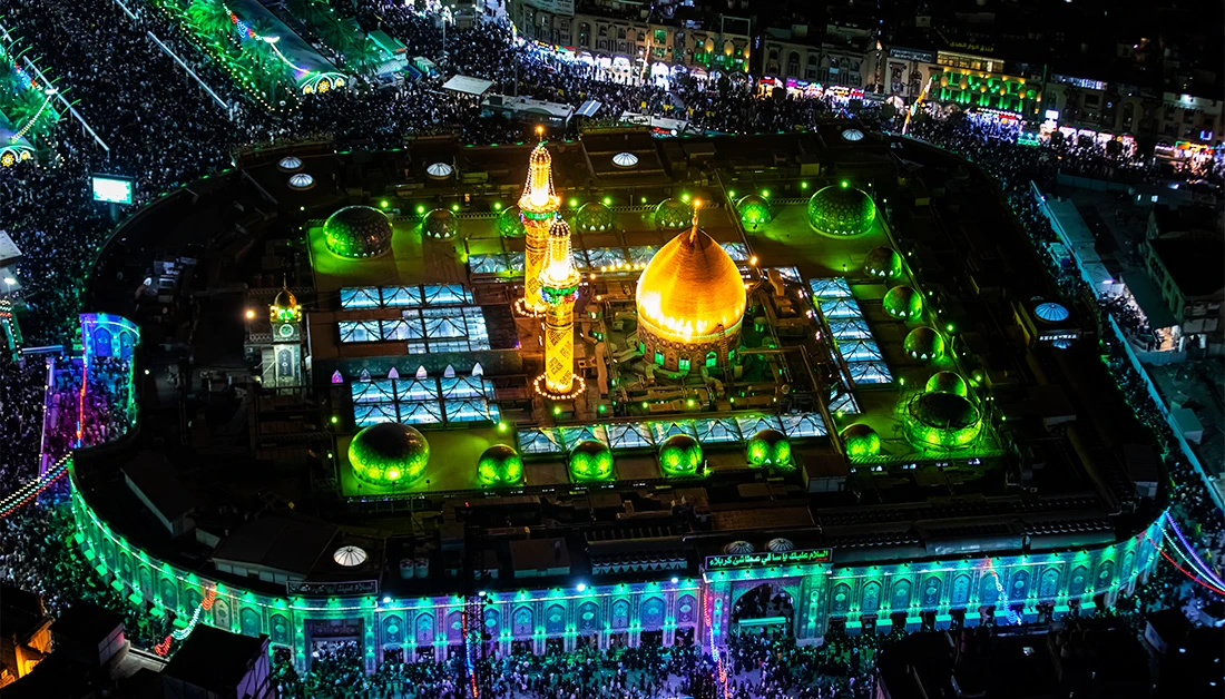 Karbala decorated and lit up for the night of 15 Shaban